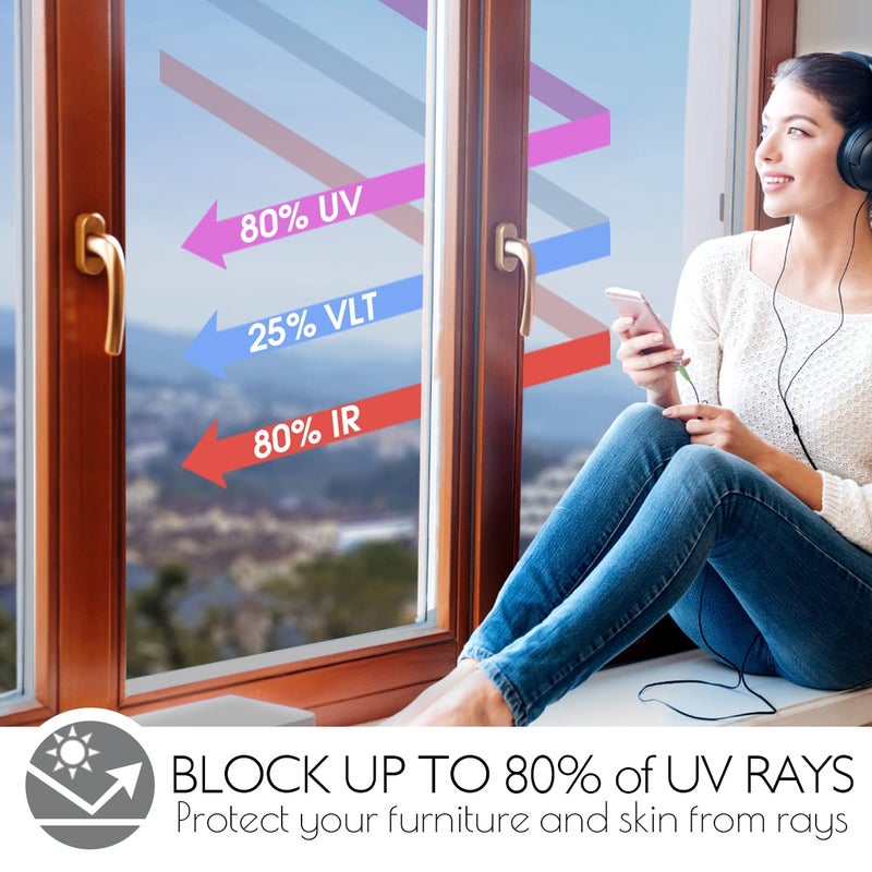 HIDBEA One Way Window Privacy Film Daytime, Heat Control UV Blocking Reflective Mirror Window Tint for Home, Non-Adhesive Self Static Cling Window Stickers (Silver, 17.5 Inch x 6.5 Feet) - Image 3